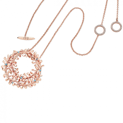 Tipperary Crystal Rose Gold Circle Vine Pendant With Blue Drops